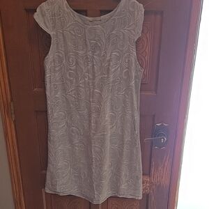Valentina Gray Embroidered Cap-Sleeve Tunic